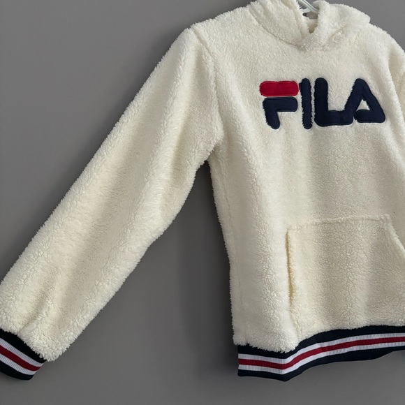 FILA Size XL White, Black, and Red Fluffy Unisex Kids Hoodie - Picture 6 of 12